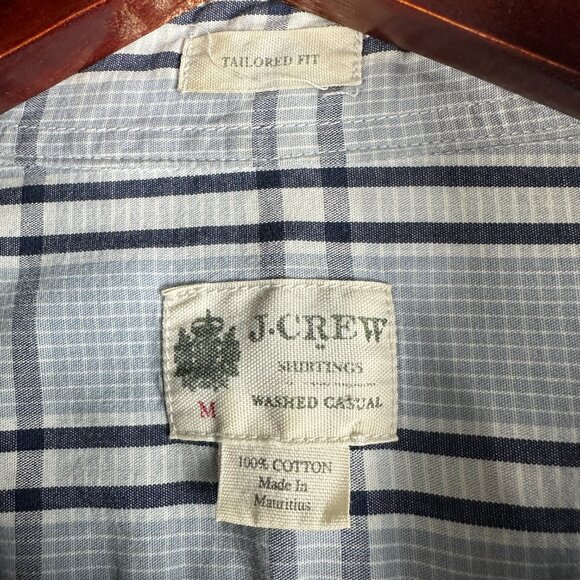 J Crew Shirt Mens Medium Tailored Fit Cotton Button Up  Long Sleeve Blue Plaid - Picture 5 of 7